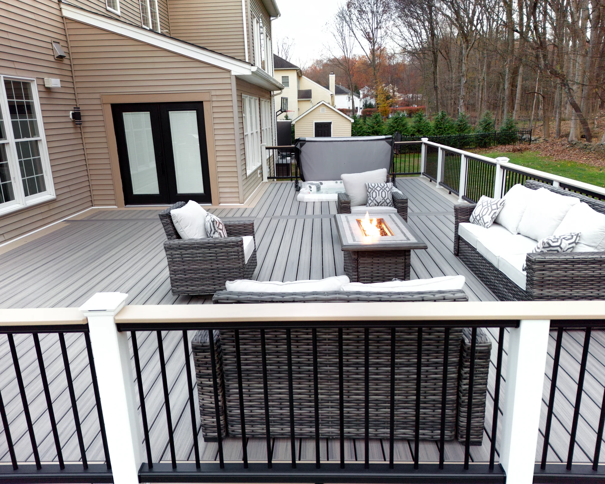 Cable railing framing the Hudson Valley view from the Hudson Horizon Haven deck