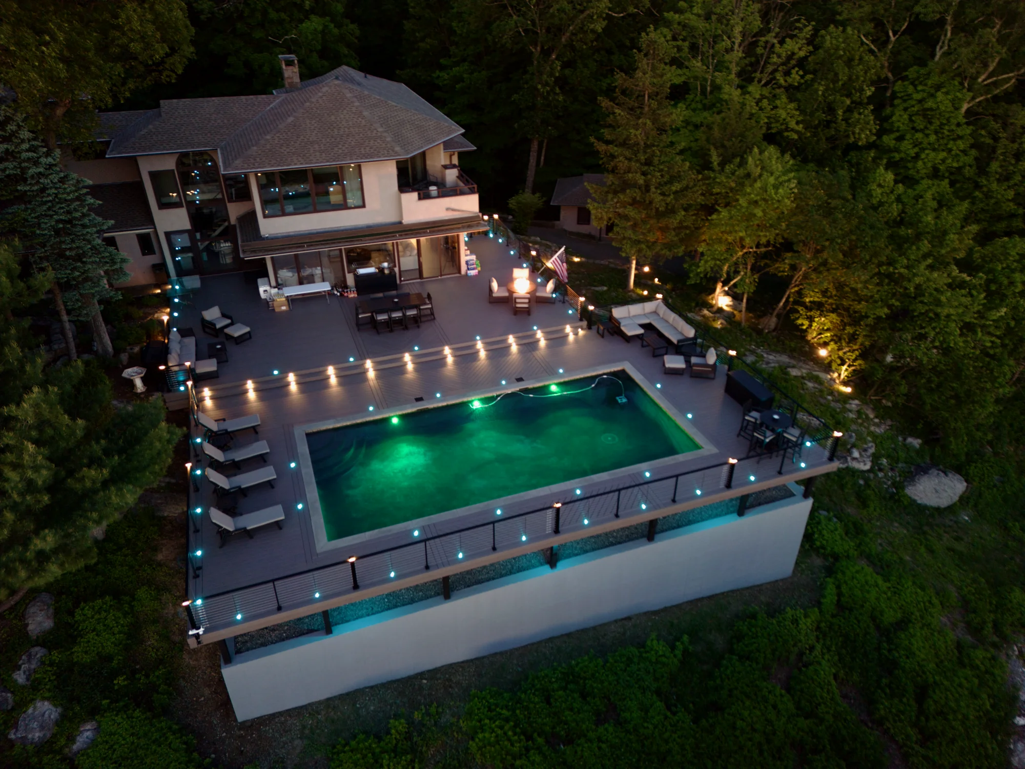 Multi-level Trex pool deck with a Hudson River view