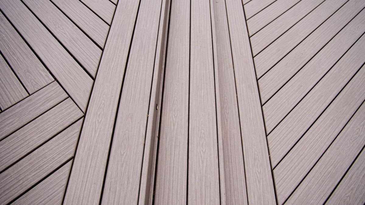Trex Signature composite decking installed in a herringbone pattern with hidden fasteners