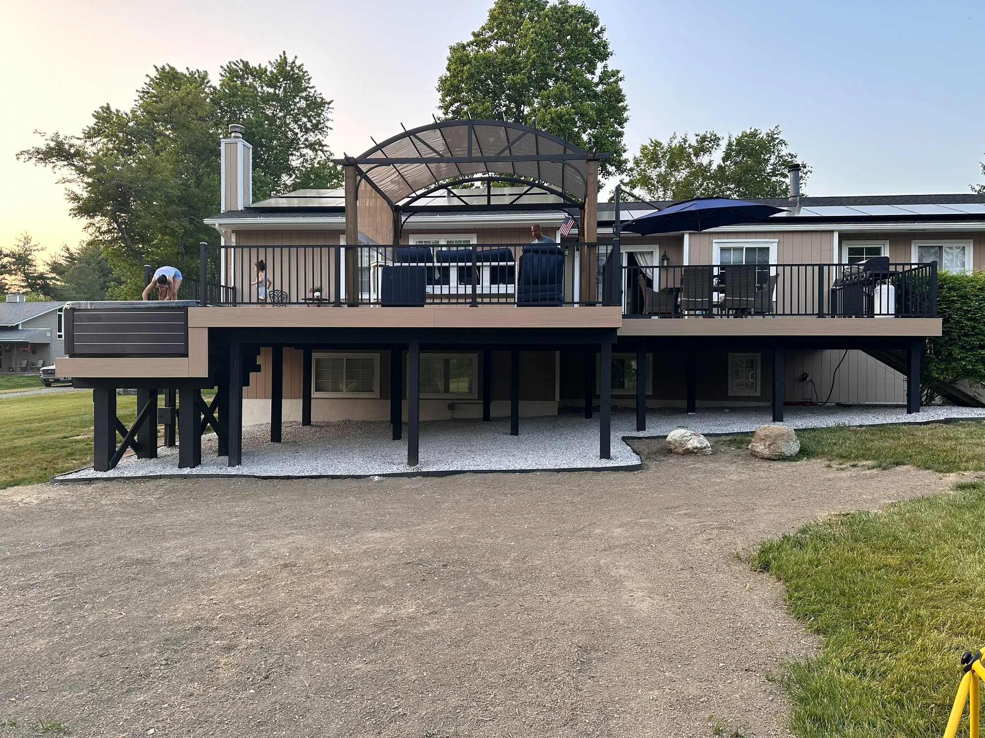 Finished under-deck living space on an elevated Trex deck